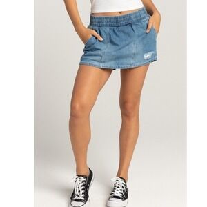 Fivestar General Denim Distressed Elastic Waist Skort Womens Light Wash Size M